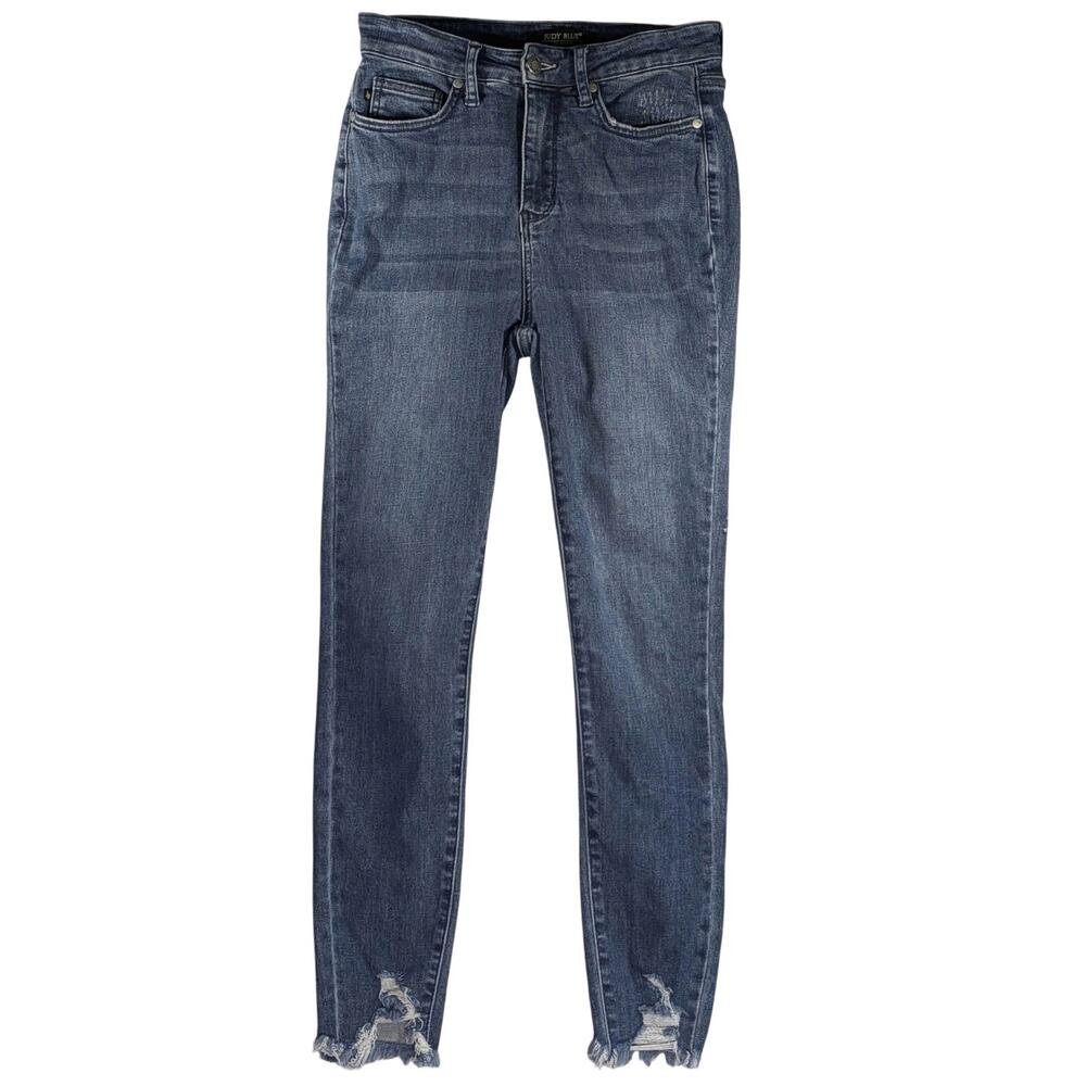 Judy Blue Womens Skinny Jeans Sz 3/26 High Rise Distressed Denim Blue